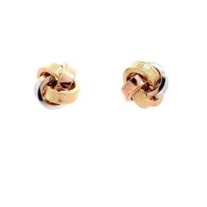 18K Gold Earrings Stud Love Knot Tricolor 2.56 grams